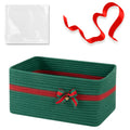 Large Christmas Gift Basket Empty with Gift Bag,Ribbon,15x11.4X 6.7in,Green Basket for Gift with Handles, Decorative Woven Basket with Bow and Bell, Holiday Gift Basket for Friend & Family