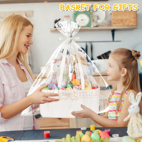 OIASKET Basket for Gifts Empty, Large Gift Basket 13L with Gift Bag and Ribbon, Woven Cotton Basket for Baby Showers, Birthday, Wedding,13.58"x10"x5.9", White and Cream