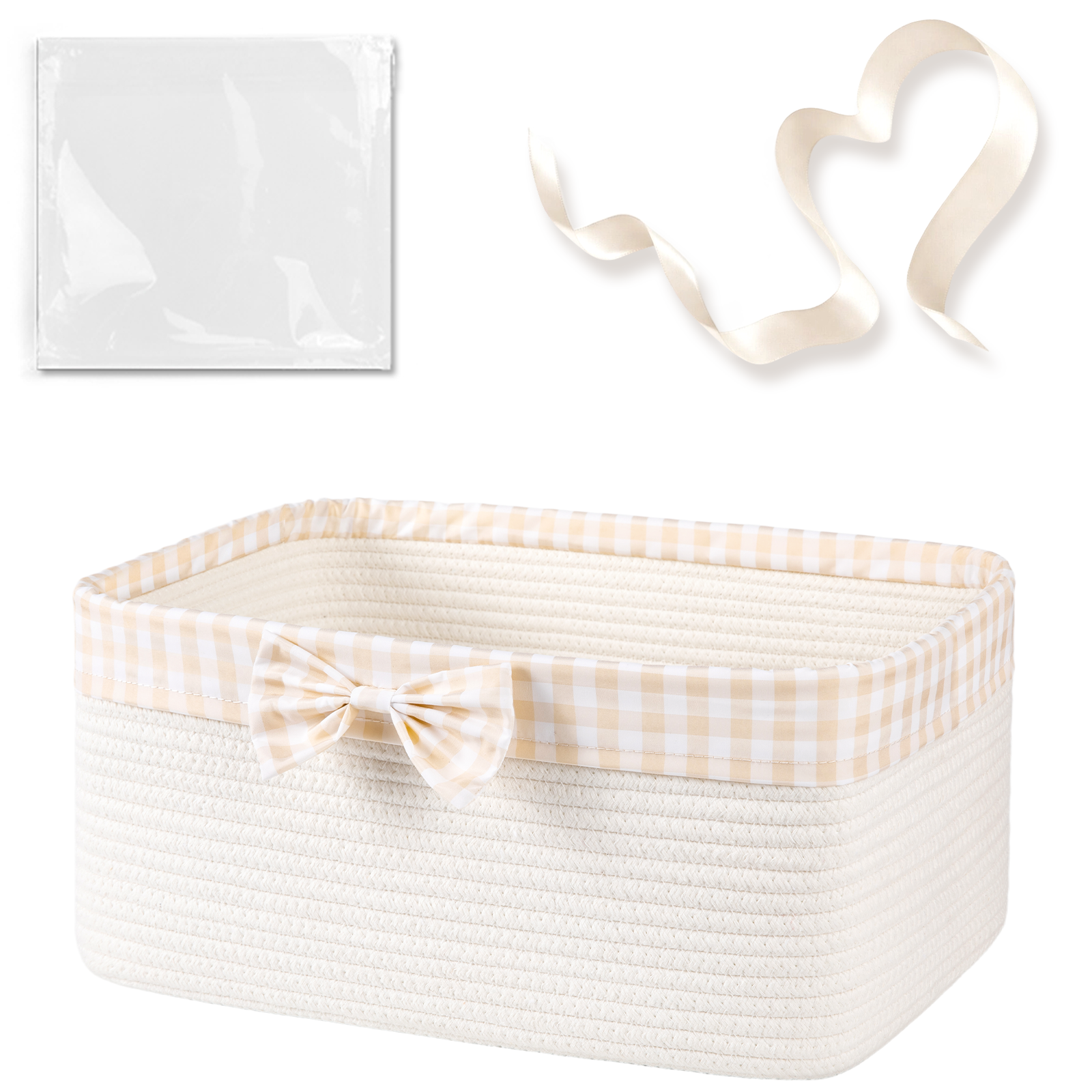 OIASKET Basket for Gifts Empty, Large Gift Basket 13L with Gift Bag and Ribbon, Woven Cotton Basket for Baby Showers, Birthday, Wedding,13.58"x10"x5.9", White and Cream
