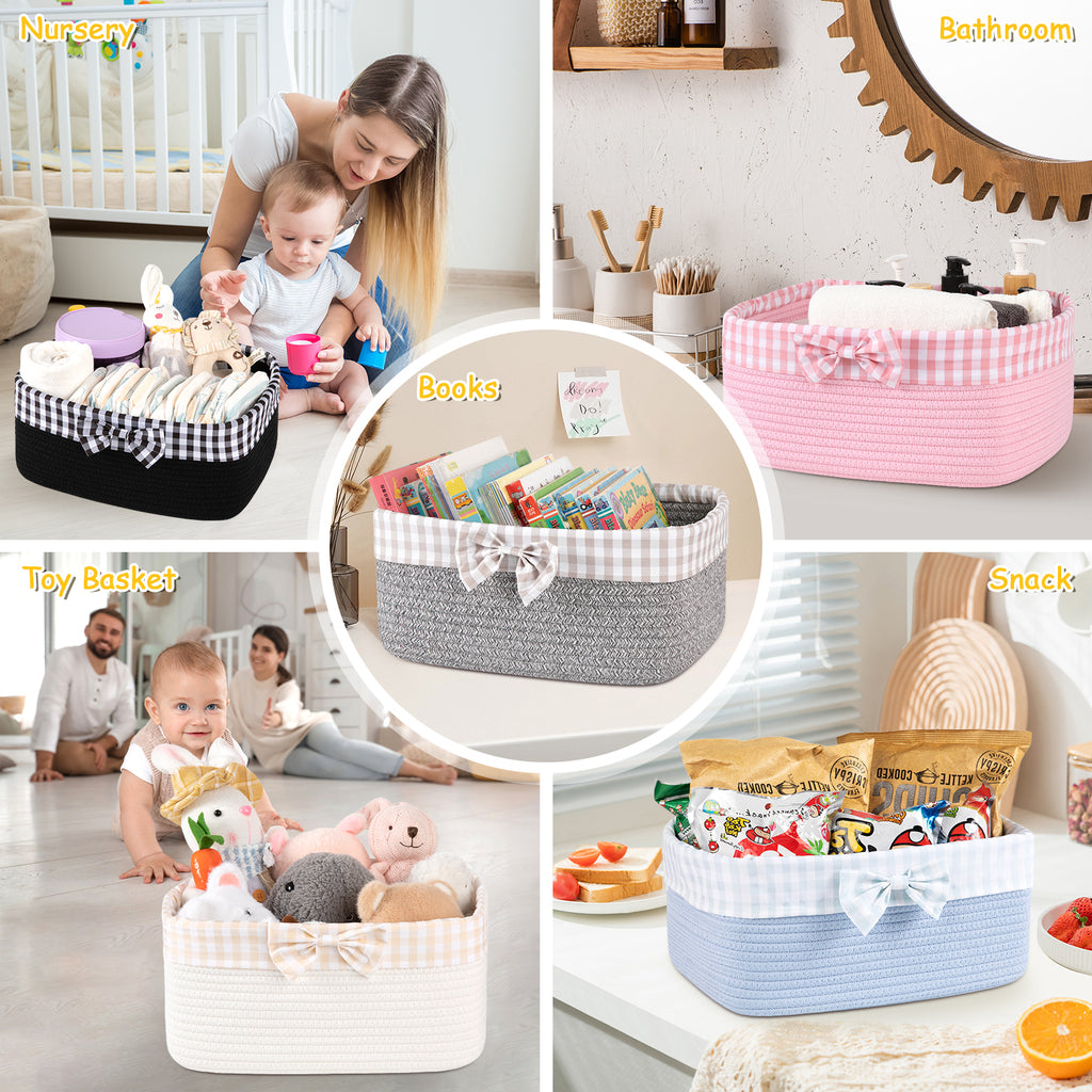 OIASKET Basket for Gifts Empty, Large Gift Basket 13L with Gift Bag and Ribbon, Woven Cotton Basket for Baby Showers, Birthday, Wedding,13.58"x10"x5.9", White and Cream