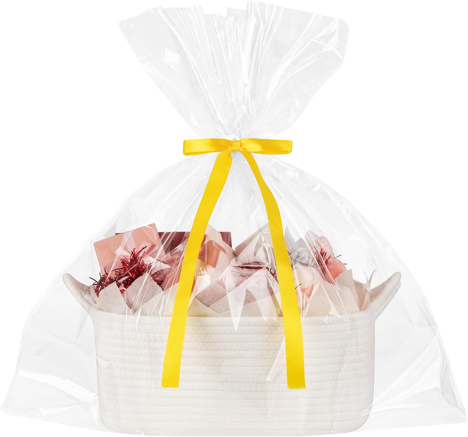 OIASKET Basket for Gifts Empty, Woven Storage Basket with Gift Bag, Ribbon and Wrap Tissue Paper, Small Rope Toy Storage with Handles for Baby Shower, Dog Toy Organizer, 13.6" x 10" x 5.9”