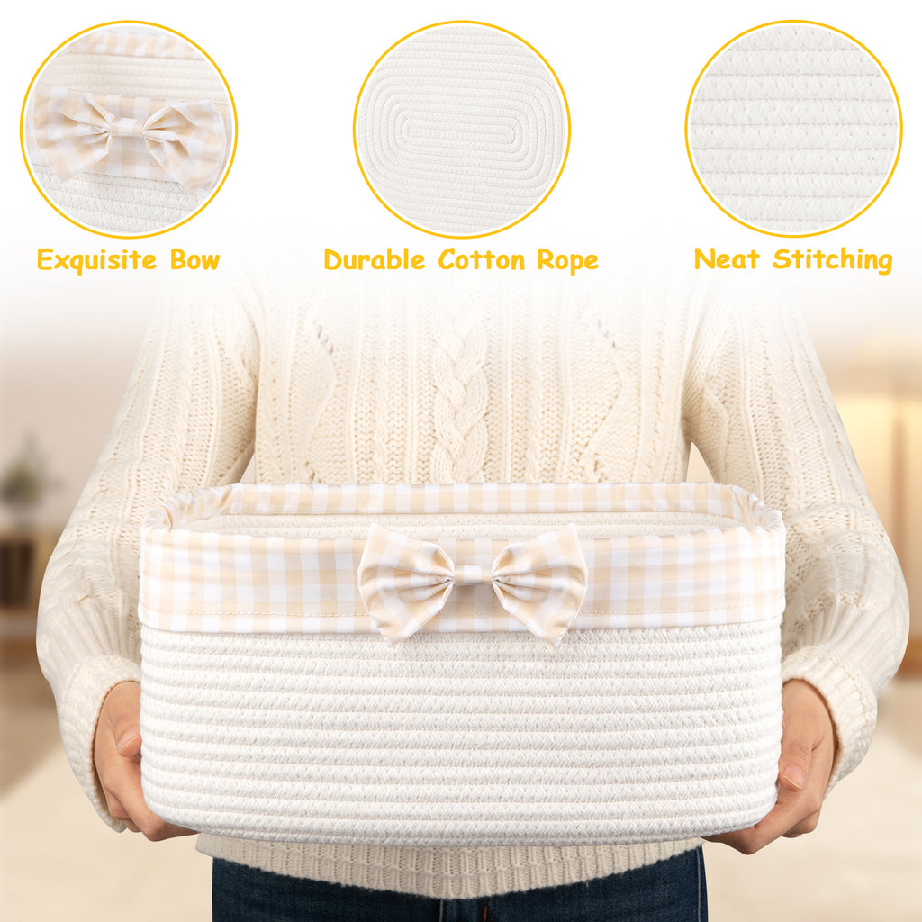OIASKET Basket for Gifts Empty, Large Gift Basket 13L with Gift Bag and Ribbon, Woven Cotton Basket for Baby Showers, Birthday, Wedding,13.58"x10"x5.9", White and Cream