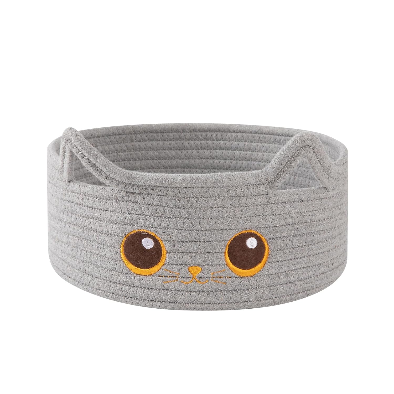 Small Cotton Rope Storage Basket,Round Cat Toy Basket for Living Room, Gray | Cute Decorative Dog Toy Basket, Toy Bin for Baby, Pet, Gift Basket for Halloween, Baby Shower , 11"×11"×4.7"