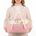 Large Gift Basket Empty, Cotton Rope Basket for Baby Shower,Festival,Pink | Woven Storage Basket with Gift Bag, Ribbon for Birthday,Wedding, Decorative Toy Bin for Nursery,Shelf