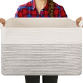 OIASKET Large Blanket Basket, Blanket Storage Living Room, Rectangle Woven Baskets for Storage Toys, Towels, Diry Clothes Organizer Bins (Black & White, 19.7"x15.8"x11.8")