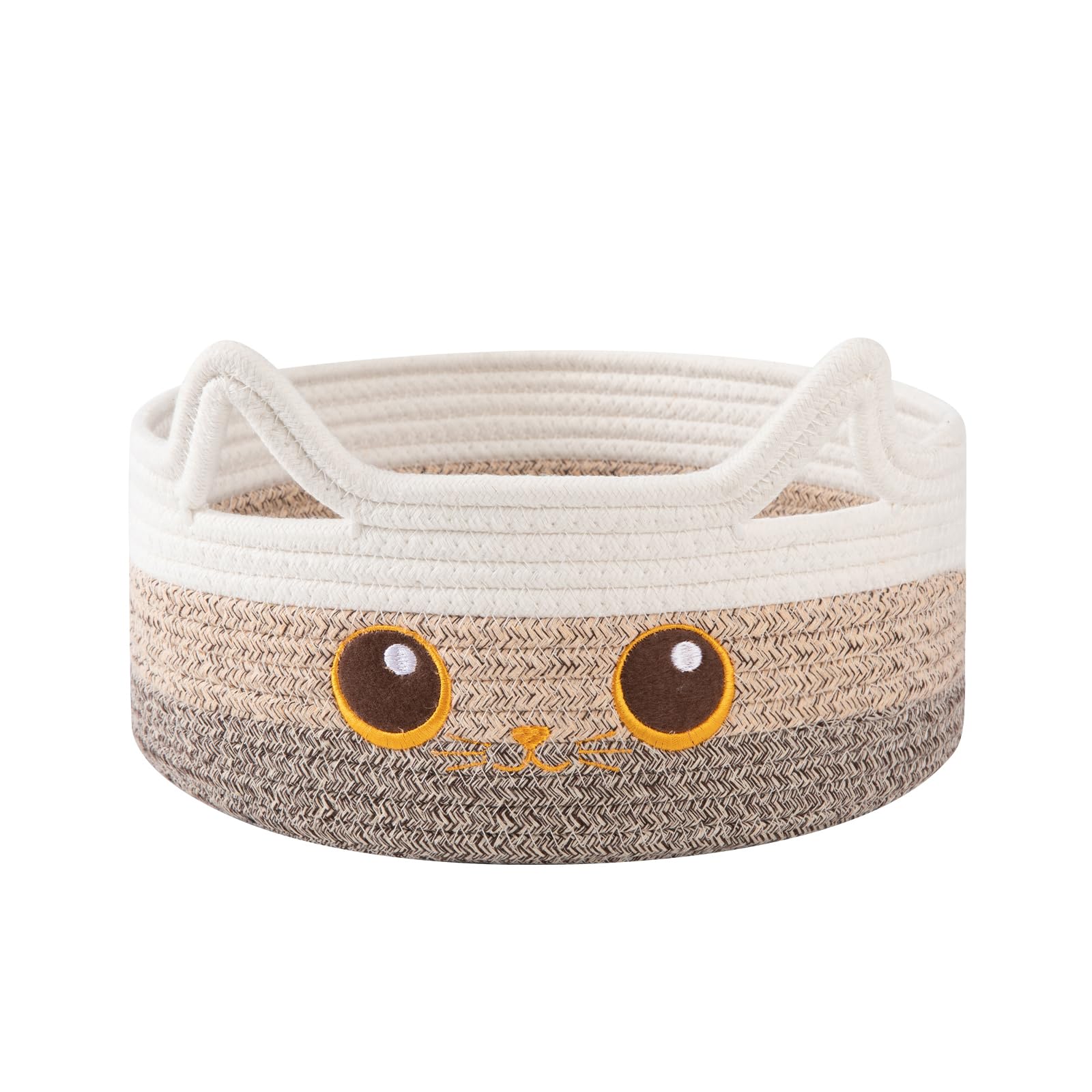 OIASKET Small Cotton Rope Storage Basket 11"×11"×4.7" Round Cat Toy Basket for Living Room, Gift Baskets for Baby Shower, Halloween, Cute Decorative Pet Toy Box, Brown Gradient