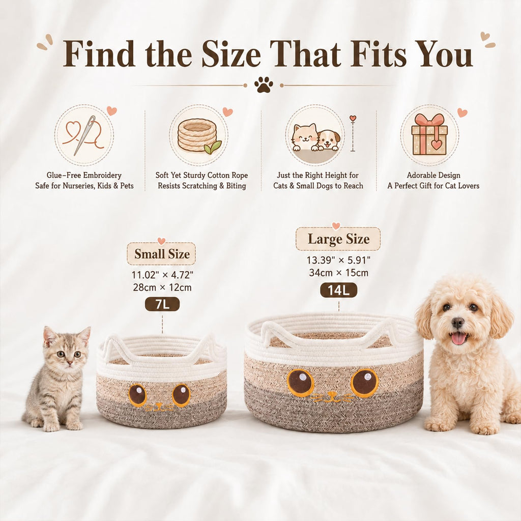 OIASKET Small Cotton Rope Storage Basket 11"×11"×4.7" Round Cat Toy Basket for Living Room, Gift Baskets for Baby Shower, Halloween, Cute Decorative Pet Toy Box, Brown Gradient